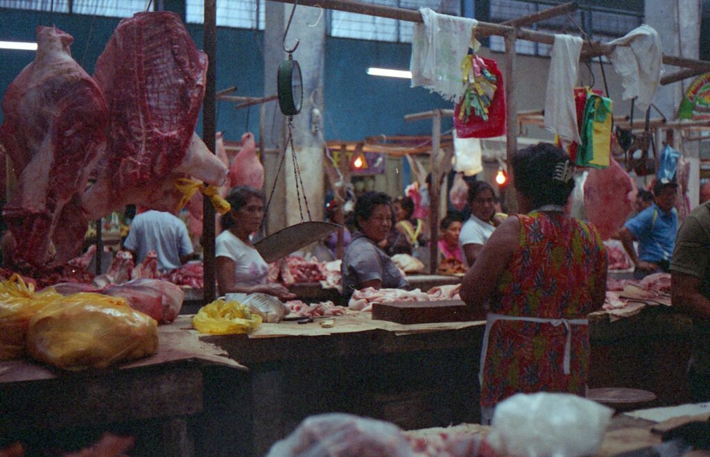 Butcher shop deep within the Belen Market.
